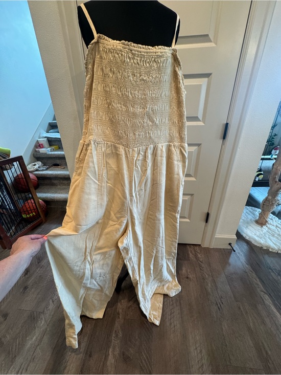 Universal Thread Pants - Universal Thread Cream Smocked Linen-Blend Wide-Leg Jumpsuit